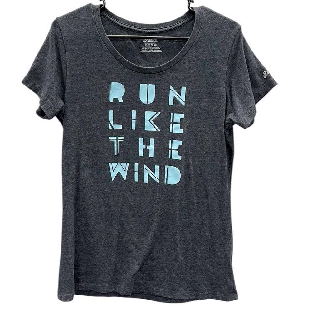 Asics Run Like The Wind Heathered Gray Athletic Graphic Tee Short Sleeve Size XL